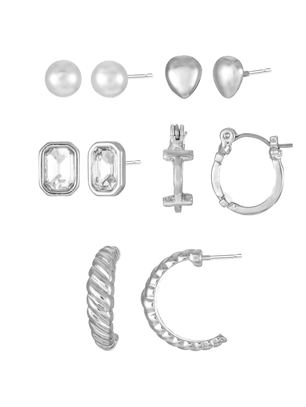 Silver Stud & Hoop Earring Set